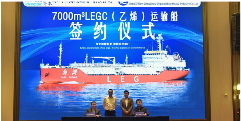 신장저우조선과 선전하이홍쉬핑 간 LEG운반선 신조계약 체결식 모습. 사진 : Jiangxi New Jiangzhou Shipbuilding Heavy Industry