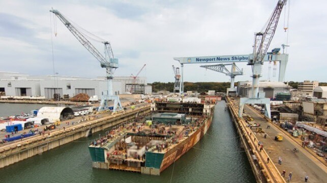 항공모함을 건조하는 뉴포트뉴스조선소의 도크. 사진 : Newport News Shipbuilding