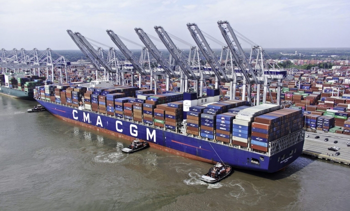 미 동안 서배너항에 기항한 CMA CGM 컨테이너선. 사진 : 조지아항만청