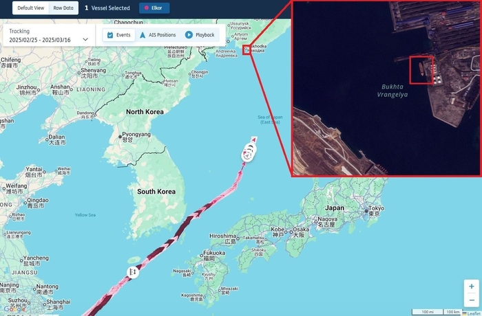 스푸핑에 의한 선박 위치와 실제 운항 해역. 그래픽 : Lloyd’s List Intelligence Seasearcher, Planet Labs PBC